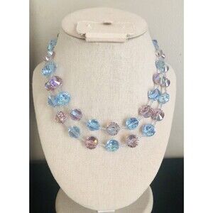 Vintage ~VENDOME Crystal Glass AB Bead Necklace ~ Double Strand